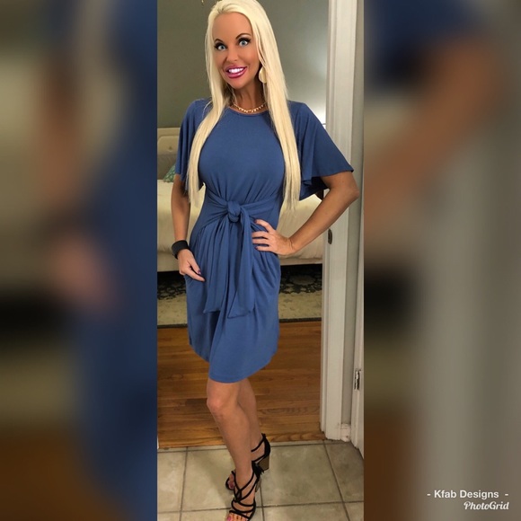 🥰LAST 1! 💕Tie Front Flutter Sleeve Pocket Dress! - Picture 5 of 8